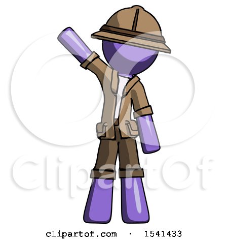 Purple Explorer Ranger Man Waving Emphatically with Right Arm by Leo Blanchette