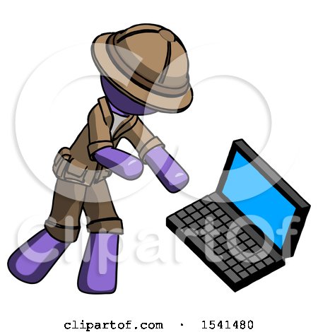Purple Explorer Ranger Man Throwing Laptop Computer in Frustration by Leo Blanchette