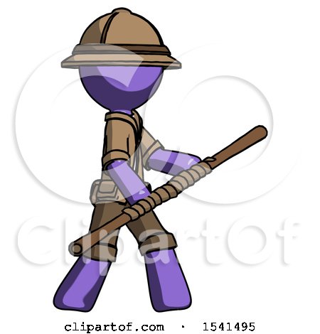 Purple Explorer Ranger Man Holding Bo Staff in Sideways Defense Pose by Leo Blanchette