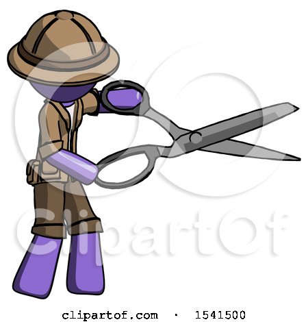 Purple Explorer Ranger Man Holding Giant Scissors Cutting out Something by Leo Blanchette