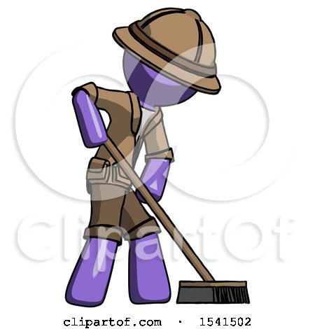 Purple Explorer Ranger Man Cleaning Services Janitor Sweeping Side View by Leo Blanchette
