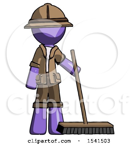 Purple Explorer Ranger Man Standing with Industrial Broom by Leo Blanchette