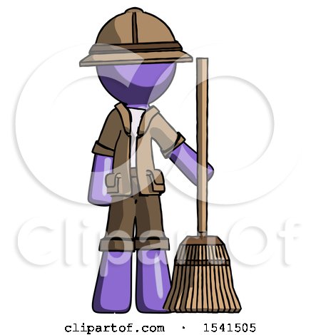 Purple Explorer Ranger Man Standing with Broom Cleaning Services by Leo Blanchette
