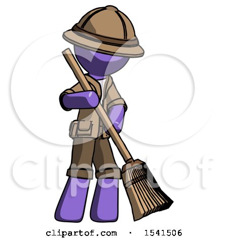 Purple Explorer Ranger Man Sweeping Area with Broom by Leo Blanchette