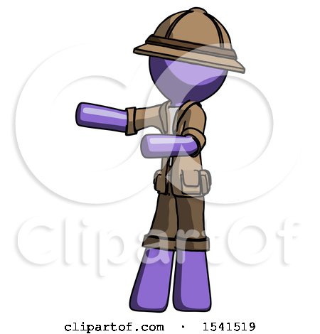 Purple Explorer Ranger Man Presenting Something to His Right by Leo Blanchette