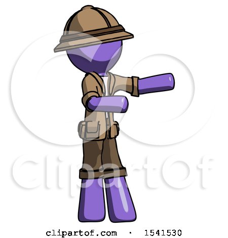 Purple Explorer Ranger Man Presenting Something to His Left by Leo Blanchette