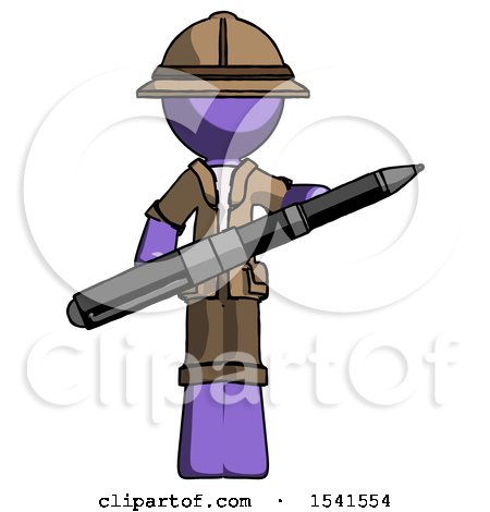 Purple Explorer Ranger Man Posing Confidently with Giant Pen by Leo Blanchette