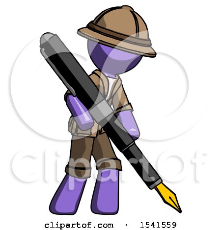 Purple Explorer Ranger Man Drawing or Writing with Large Calligraphy Pen by Leo Blanchette