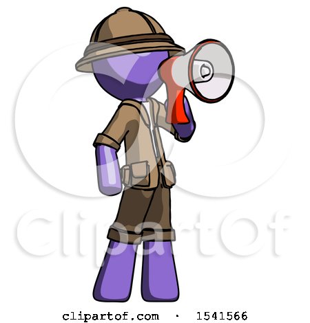 Purple Explorer Ranger Man Shouting into Megaphone Bullhorn Facing Right by Leo Blanchette