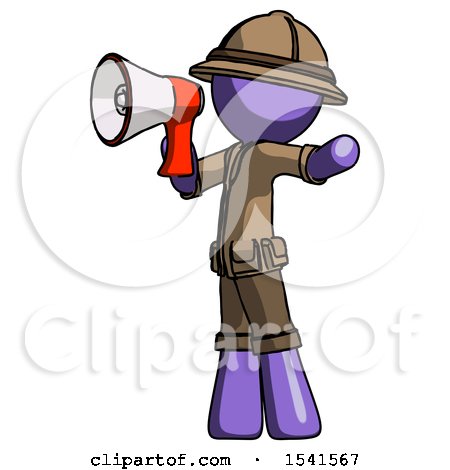 Purple Explorer Ranger Man Shouting into Megaphone Bullhorn Facing Left by Leo Blanchette