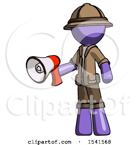 Purple Explorer Ranger Man Holding Megaphone Bullhorn Facing Right by Leo Blanchette
