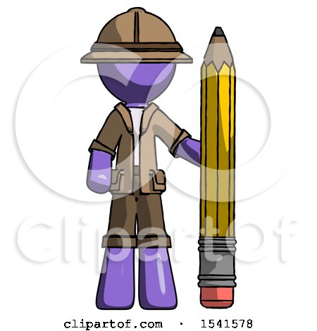 Purple Explorer Ranger Man with Large Pencil Standing Ready to Write by Leo Blanchette