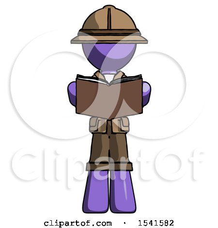 Purple Explorer Ranger Man Reading Book While Standing up Facing Viewer by Leo Blanchette