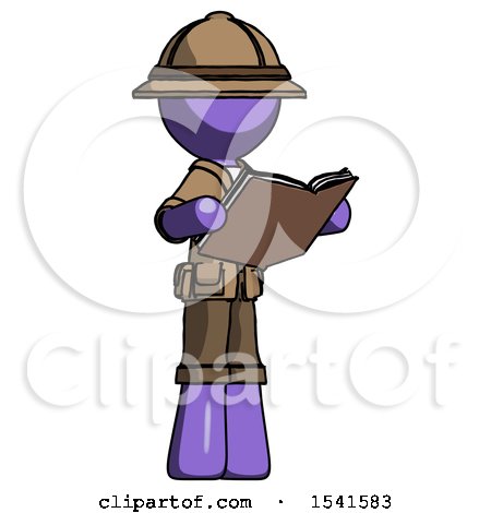 Purple Explorer Ranger Man Reading Book While Standing up Facing Away by Leo Blanchette
