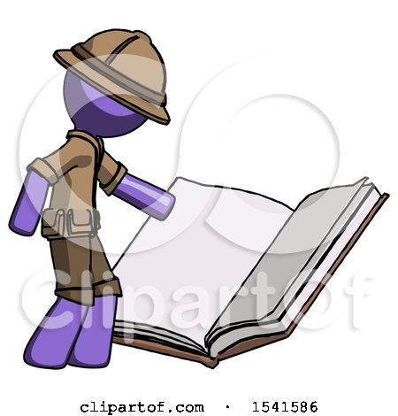 Purple Explorer Ranger Man Reading Big Book While Standing Beside It by Leo Blanchette