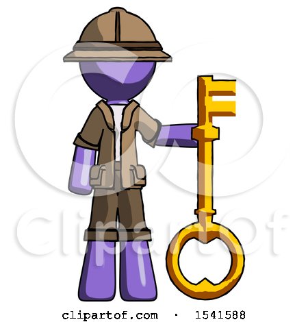 Purple Explorer Ranger Man Holding Key Made of Gold by Leo Blanchette