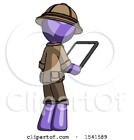 Purple Explorer Ranger Man Looking at Tablet Device Computer Facing Away by Leo Blanchette