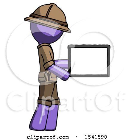 Purple Explorer Ranger Man Show Tablet Device Computer to Viewer, Blank Area by Leo Blanchette