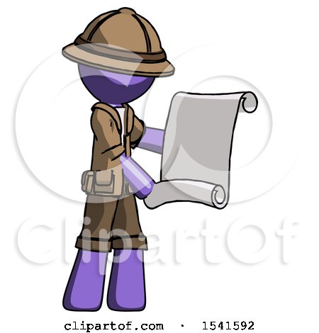 Purple Explorer Ranger Man Holding Blueprints or Scroll by Leo Blanchette