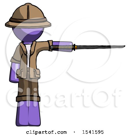 Purple Explorer Ranger Man Standing with Ninja Sword Katana Pointing Right by Leo Blanchette