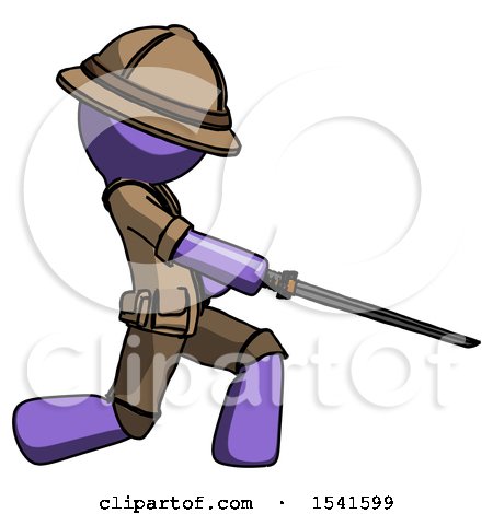 Purple Explorer Ranger Man with Ninja Sword Katana Slicing or Striking Something by Leo Blanchette