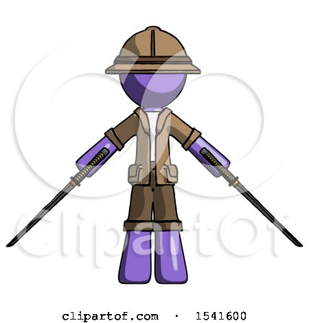 Purple Explorer Ranger Man Posing with Two Ninja Sword Katanas by Leo Blanchette