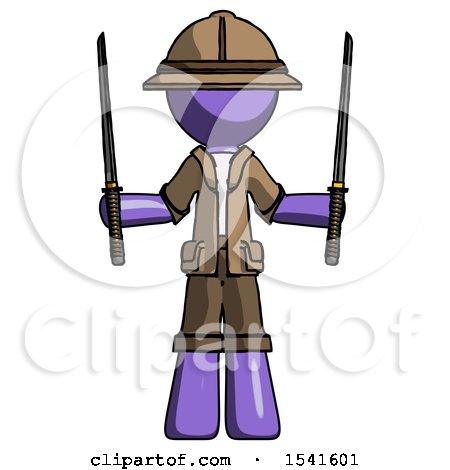 Purple Explorer Ranger Man Posing with Two Ninja Sword Katanas up by Leo Blanchette