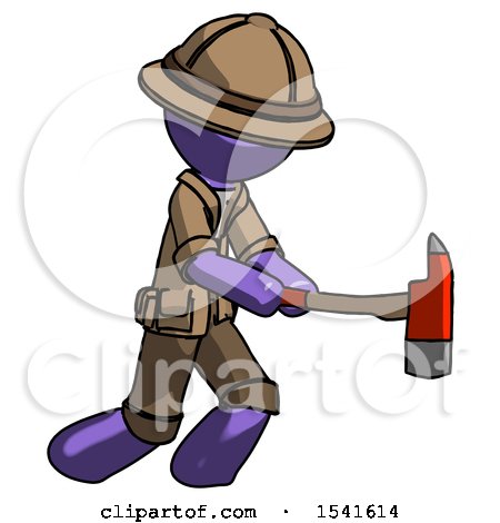 Purple Explorer Ranger Man with Ax Hitting, Striking, or Chopping by Leo Blanchette