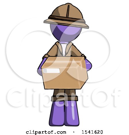 Purple Explorer Ranger Man Holding Box Sent or Arriving in Mail by Leo Blanchette