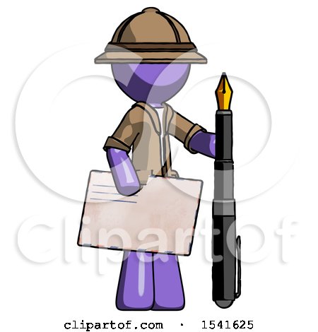 Purple Explorer Ranger Man Holding Large Envelope and Calligraphy Pen by Leo Blanchette