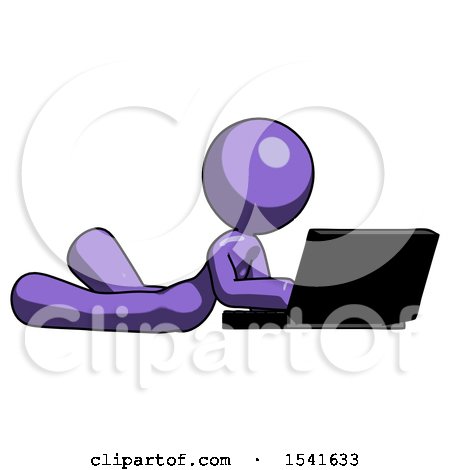 Purple Design Mascot Woman Using Laptop Computer While Lying on Floor Side Angled View by Leo Blanchette