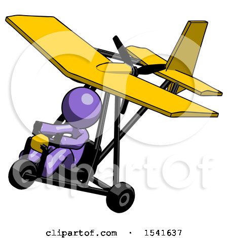 Purple Design Mascot Man in Ultralight Aircraft Top Side View by Leo Blanchette