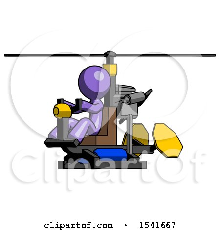 Purple Design Mascot Man Flying in Gyrocopter Front Side Angle View by Leo Blanchette