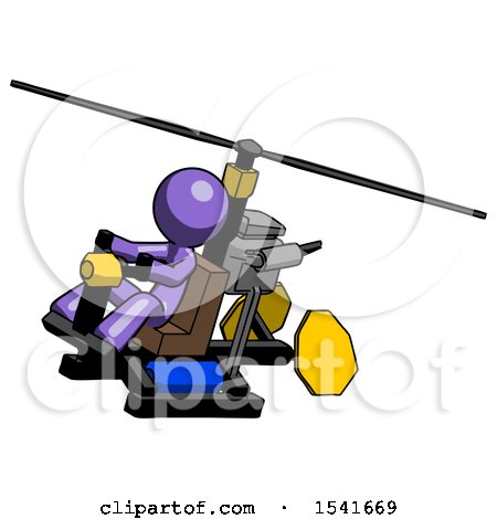Purple Design Mascot Man Flying in Gyrocopter Front Side Angle Top View by Leo Blanchette