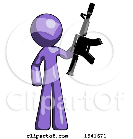 Purple Design Mascot Man Holding Automatic Gun by Leo Blanchette