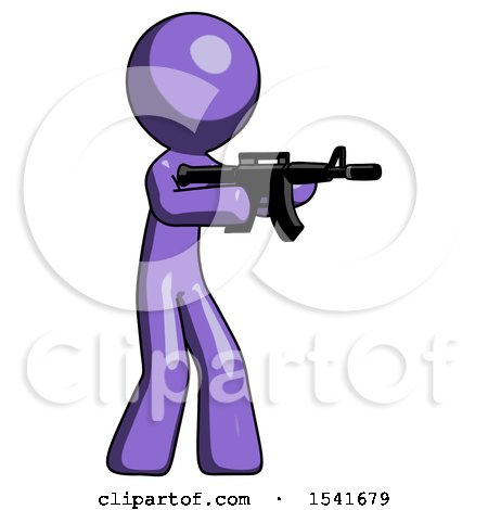 Purple Design Mascot Man Shooting Automatic Assault Weapon by Leo Blanchette
