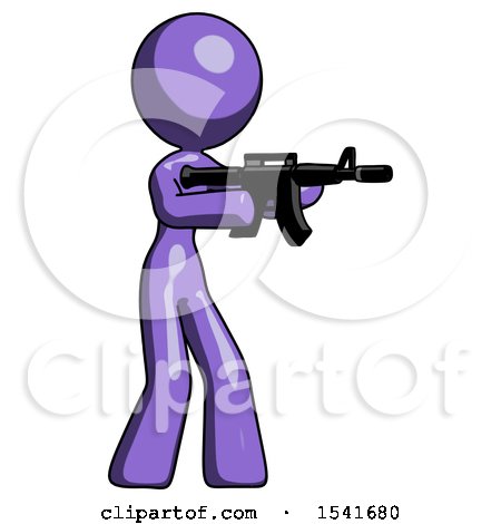 Purple Design Mascot Woman Shooting Automatic Assault Weapon by Leo Blanchette