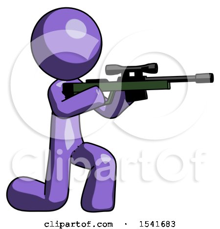 Purple Design Mascot Man Kneeling Shooting Sniper Rifle by Leo Blanchette
