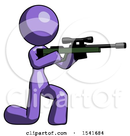 Purple Design Mascot Woman Kneeling Shooting Sniper Rifle by Leo Blanchette