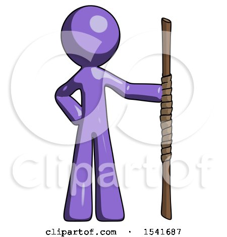 Purple Design Mascot Man Holding Staff or Bo Staff by Leo Blanchette