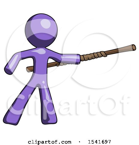 Purple Design Mascot Man Bo Staff Pointing Right Kung Fu Pose by Leo Blanchette