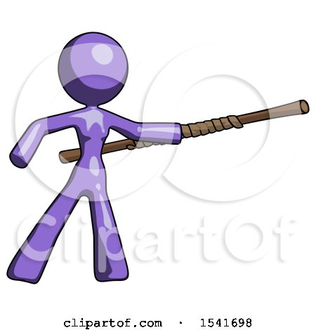 Purple Design Mascot Woman Bo Staff Pointing Right Kung Fu Pose by Leo Blanchette
