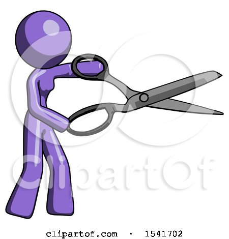 Purple Design Mascot Woman Holding Giant Scissors Cutting out Something by Leo Blanchette