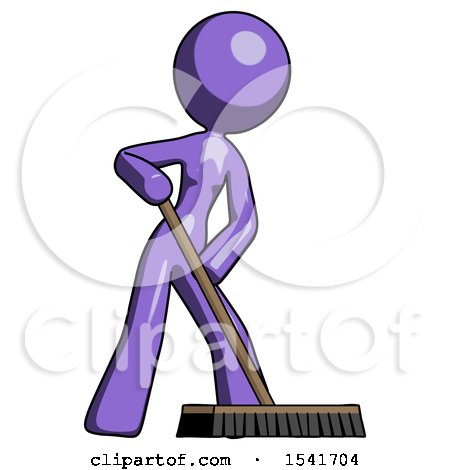 Purple Design Mascot Woman Cleaning Services Janitor Sweeping Floor with Push Broom by Leo Blanchette