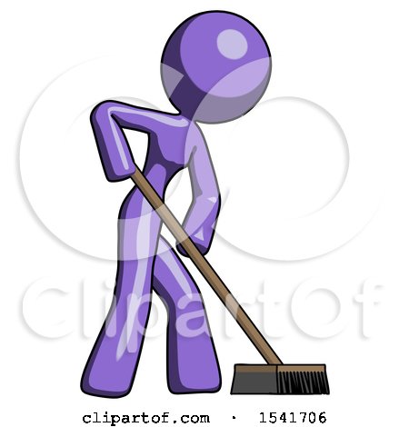 Purple Design Mascot Woman Cleaning Services Janitor Sweeping Side View by Leo Blanchette