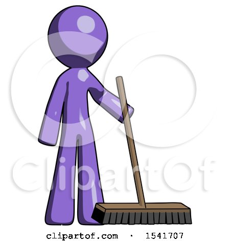 Purple Design Mascot Man Standing with Industrial Broom by Leo Blanchette