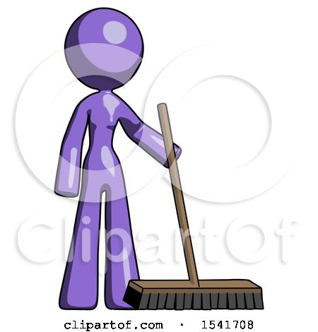 Purple Design Mascot Woman Standing with Industrial Broom by Leo Blanchette