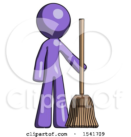 Purple Design Mascot Man Standing with Broom Cleaning Services by Leo Blanchette