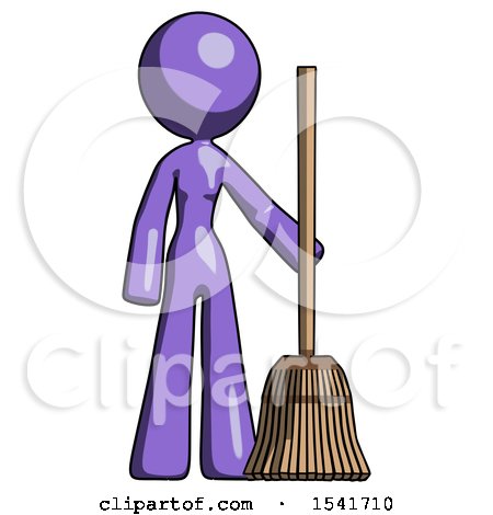 Purple Design Mascot Woman Standing with Broom Cleaning Services by Leo Blanchette