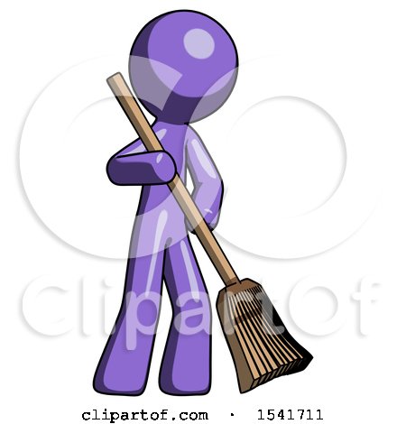 Purple Design Mascot Man Sweeping Area with Broom by Leo Blanchette